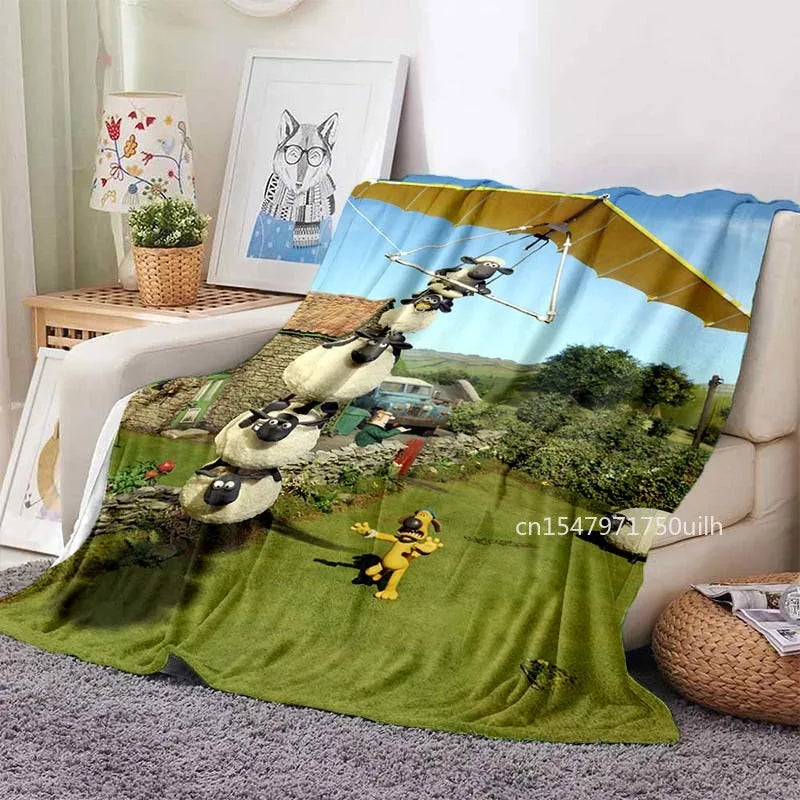 Cartoon Sheep S-Shaun Blanket Children Flannel Blanket Portable Home Travel Camping Sofa Picnic Blanket