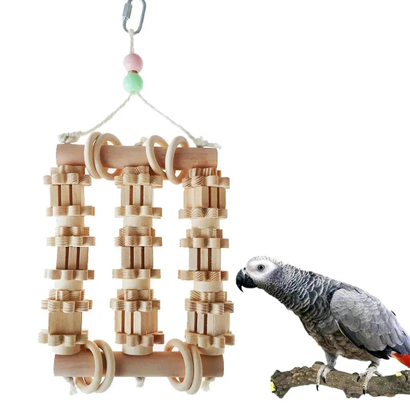 Bird Parrot Toy Natural Wooden Chewing Bite Toy Hanging Proof Bird Cage Toy Cage Swing Climb Chew Toys Accessories