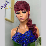 Full Machine Made Wig With Bangs Mullet 18 Inches Body Wave Glueless Brazilian Human Hair Wigs For Women Short Pixie Cut Wigs