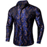 Luxury Silk Polyester Casual Shirts for Men Long Sleeve Blouse Prom Tuxedo Formal Purple Paisley Designer Men Clothing