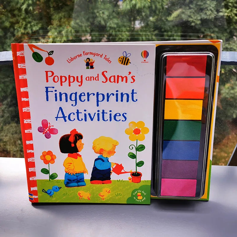 Usborne Children Fingerprint Books with Rubber Stamp Ink Pad Activities Doodling Book Kids Kindergarten DIY Craft Montessori Toy