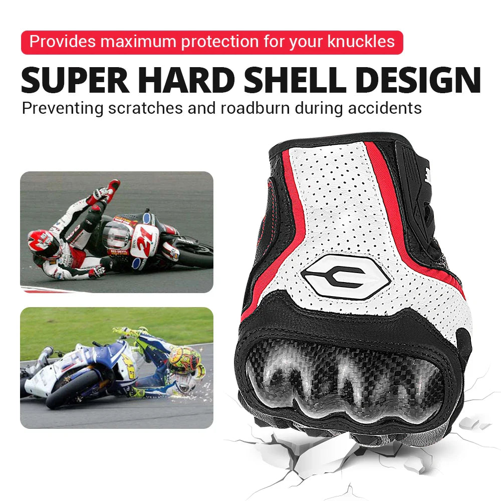 Carbon Fiber Motorcycle Gloves Cowhide Leather Moto Motorbike Motocross Gloves Anti-slip Protective Gear