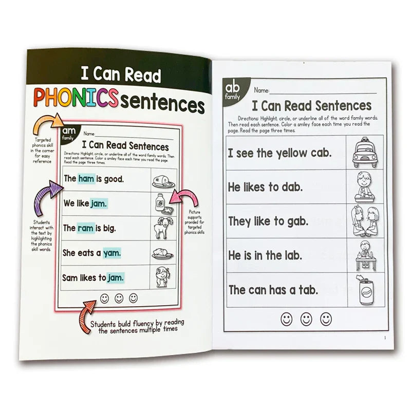 113 P English Phonics sentence Practice Book I Can Read Exercise Book for kid children learning English Educational toy Kid Game