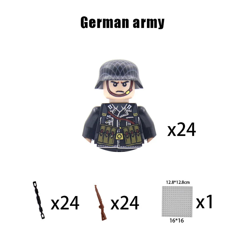 New WW2 Military Building Block Germany US British French Soviet Italian Action Figure Soldier Army Weapon Bricks Kids War Toys