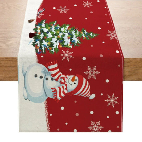 Christmas Table Runner New Xmas Decor Creative Print Linen Dinner Table Mat Tablecloth Merry Christmas Decor Home Xmas Ornaments