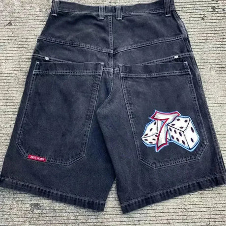 Y2K Hip Hop JNCO baggy jeans Denim Shorts vintage pattern Men Women Summer New Harajuku Gothic Men Basketball Shorts Streetwear