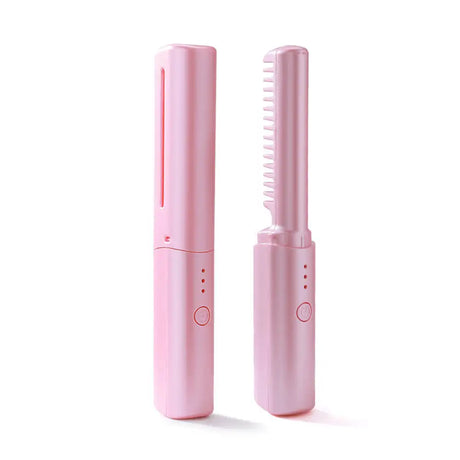 Portable Mini Electric Hair Brush Dual Use Hair Straightener Curler USB Charging Temperature Adjustable Straightener Curler Comb