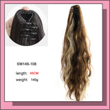 Long Wavy Straight Claw Clip On Ponytail Hair Black mixed with blue Synthetic Ponytail Hair For Women Pony Tail Hair Hairpiece