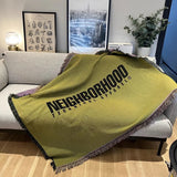 Casual Green Letter Tassels Knitted Portable Outdoor Camping Picnic Mat Vintage Throw Blankets for Bed Nap Blanket Sofa Cover