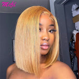 Highlight Short Bob Wig Bone Straight Chocolate Brown Lace Front Human Hair Wigs For Women 13X4 HD Transparent Lace Frontal Wig