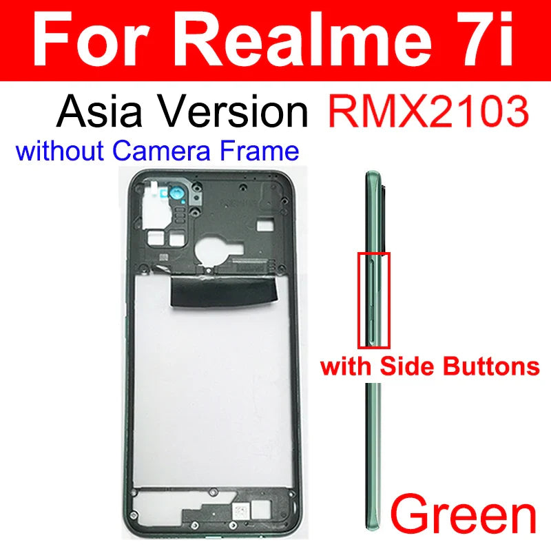 For OPPO Realme 7i RMX2103 Middle Frame Housing Bezel Middle Frame Cover with Side Button and Camera Frame Cover Repair Parts