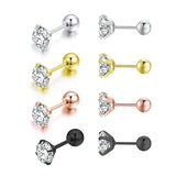 2PCS Small Ear Studs Earrings Cartilage Earrings Colorful Shiny Zircon Titanium Steel Anti-allergic 16G Fashion Jewelry Women