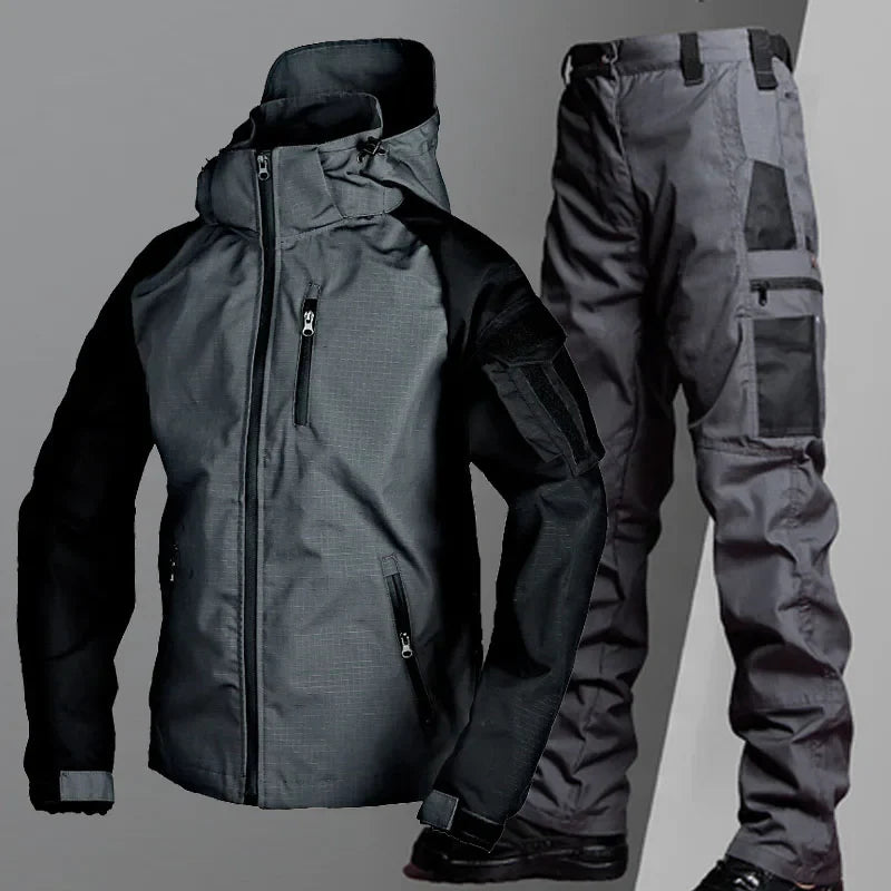 Men's Tactical Hooded Sets Outdoor Multiple Pockets Wear-resistant Military Combat Jackets+cargo Pants Suits Male Spring Autumn