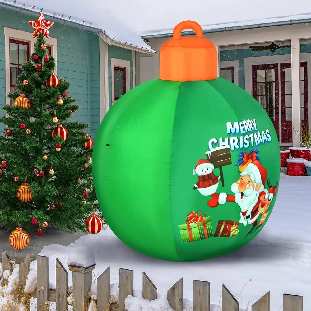 Light up Inflatable Christmas Ball with Air Blower Christmas Decoration Outdoor Blow up Xmas Ornaments Outside with LED Lights