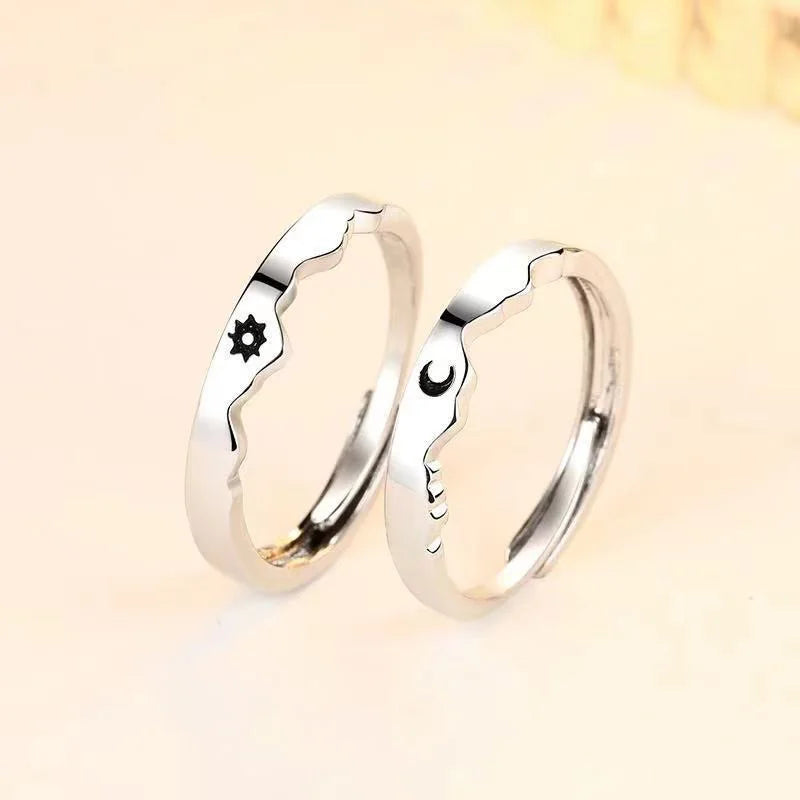 1/2pcs New Couple Ring Set Minimalist Zircon Moon Star Opening Ring Women's Stackable Finger Set Engagement Jewelry Accessories