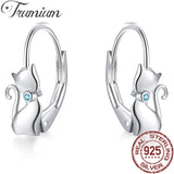 Trumium Authentic 925 Sterling Silver Long Tail Cat Hoop Earrings  Colorful Zircon Wedding Earrings For Women Fashion Jewelry