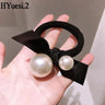 Fashion Seamless Black Hair Ties Rope Simple Pearl Beaded Ponytail Holders Rubber Band With Ribbon For Women Girls