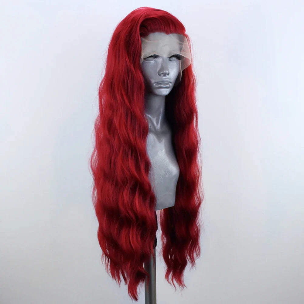 Charisma Red Wig Long Wavy Synthetic Lace Front Wigs For Women Heat Resistant Fiber Natural Hairline Lace Wigs Cosplay