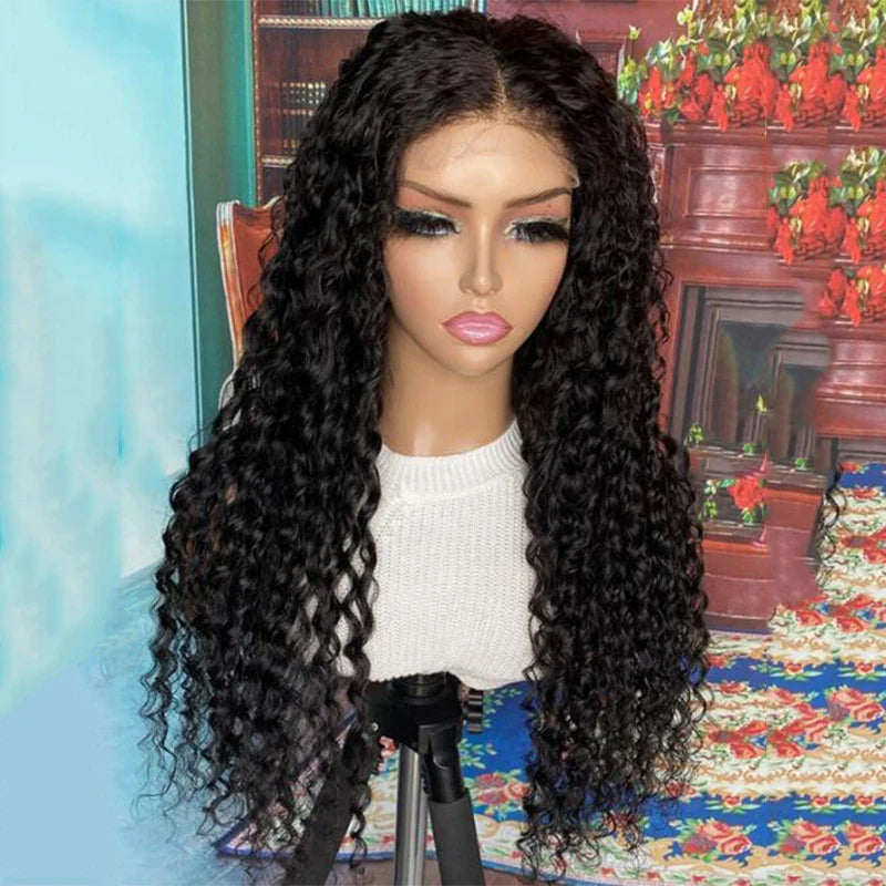 180% Density Black Glueless Soft 26Inch Long Kinky Curly 13*4*1 Lace Front Wig For Women Babyhair Preplucked Synthetic Wig