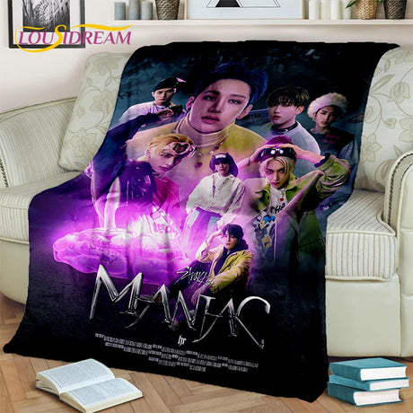 Korea Singer 3D Kpop Stray Kids Blanket,Soft Throw Blanket for Home Bedroom Bed Sofa Picnic Travel Office Rest Cover Blanket Kid