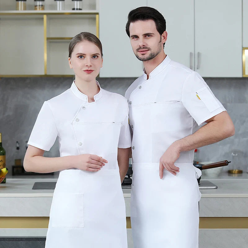 Grey Short Sleeve Chef Jacket Chef Uniform for Men Women Kitchen Restaurant Uniforms Shirts Summer Cook Coat Waiter Clothes