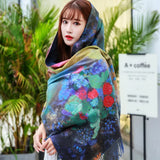 Van Gogh's Oil Painting Cashmere Scarf Women Winter Coffee House Print Wool Shawls and Wraps Ladies Cape Blanket Scarves New