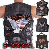 Men's Motorcycle Leather Vest Single Breasted Embroidered Sleeveless Jacket Punk Style Motorbike Waistcoat for Men Clothing