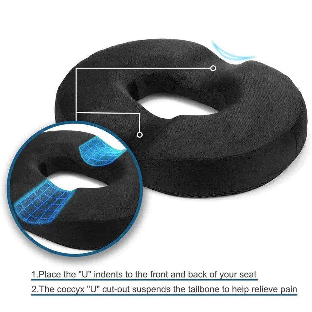 1PC Donut Pillow Hemorrhoid Tailbone Cushion – Large Black Seat Cushion Pain Relief for Coccyx, Prostate, Sciatica, Pelvic Floor