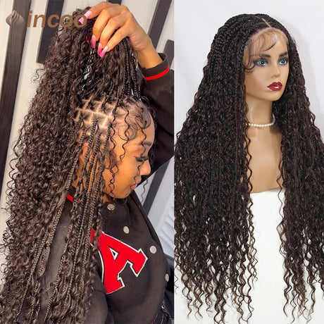 32 Boho Box Braid Wigs Curly Braided Full Lace Front Wigs Pre Plucked With Baby Hair For Women 613 Blonde Braided Synthetic Wig