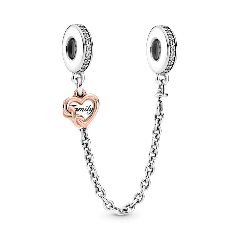 Clear Pavé Safety Chain Clip Charm 925 Sterling Silver Rose Gold Women Festival Jewelry Gift Fit Pandora DIY Bracelet Pendant