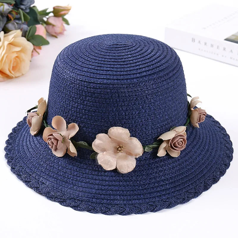 Wreath Straw Hats Summer Sun Hat Ladies Elegant Hat Female Vintage Hats Straw Beach Hats Flower String Woman Hat