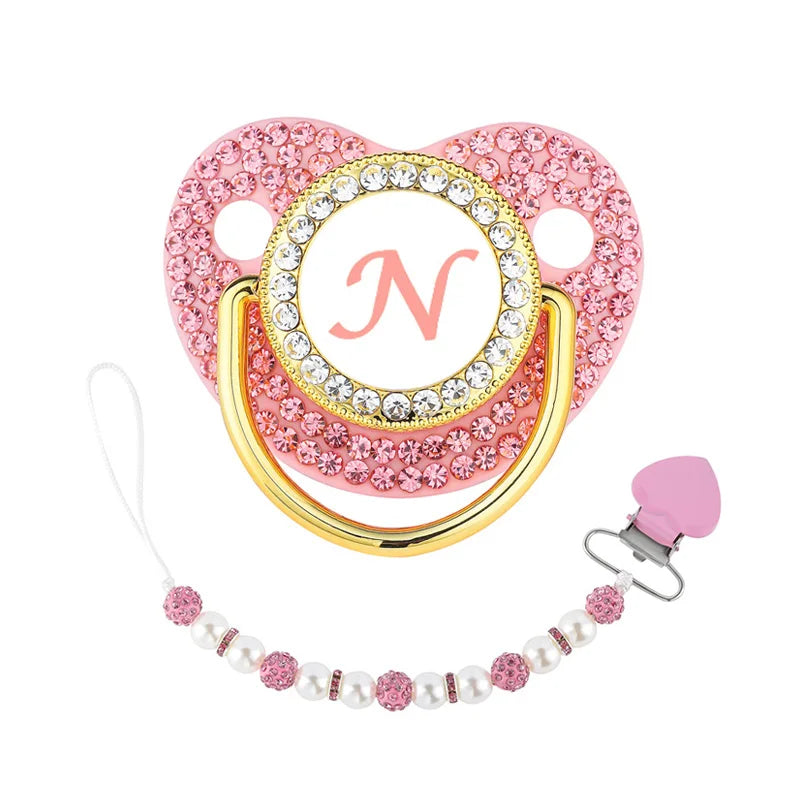 Pink Newborn Pacifier Clip Chain 26 Letters Baby Dummy Soother Holder Silicone Princess Infant Teether Nipple BPA Free