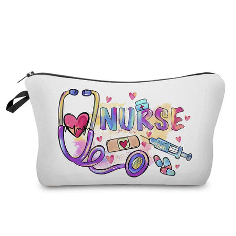 Nurse Makeup Bag Women Cosmetic Bag Toiletry Travel Organizer Lady Purse Cartoon Alphabet Print Zipper Hospital Doctor Gifts