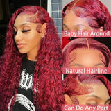 Le mythe 30 40 99J Burgundy Deep Wave 13x4 Lace Front Human Hair Wig 13x6 Lace Frontal Red Curly Wig Remy For Women 250 Density