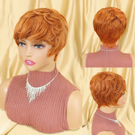 Straight Human Hair Wigs Short Bob Wig With Bangs Non Lace Front Wigs For Women Pixie Cut Wig Natural Color Full Machine Made