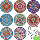 8Pcs DIY Diamonds Painting Coaster Animal Flower Non-slip Anime Art Mosaic Cup Cushion with Rack Rhinestones Paintings Decor