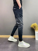 New Arrival Luxury Designer Korean Men's Elastic Waist Jeans Casual Denim Pants Tapered Legs and Gradient Hip-hop Baggy Pants