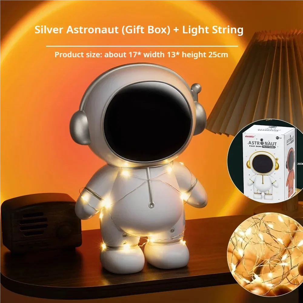 Money Box Astronaut Children Gift Creative DIY Light String Night Light Cartoon Toy Piggy Bank Money Safe Money Saving Box Gift