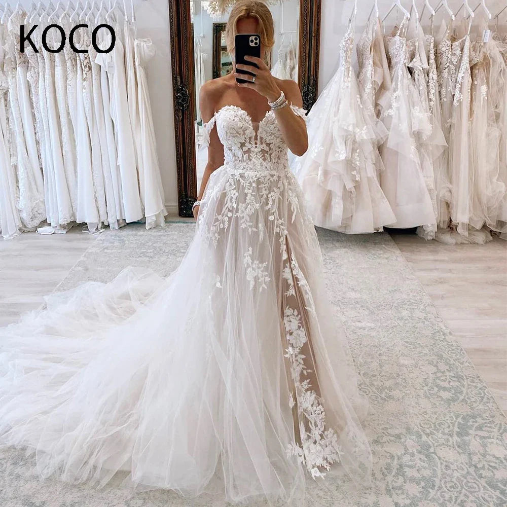 MACDOUGAL Appliques A-line Off the Shoulder Wedding Dress Tulle Bridal Gowns Elegant robe de mariée Custom Made For Women 2023