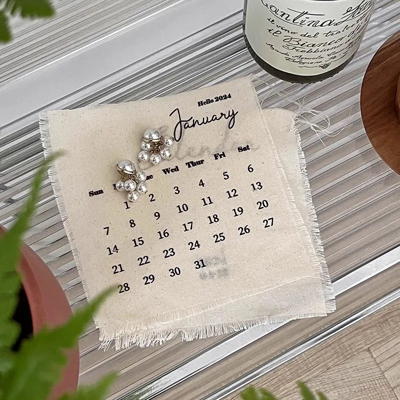 MINKYS ins Hot Popular 2024 Wall Calendar Decorative Fabric Calendar Desktop Decoration School Stationery