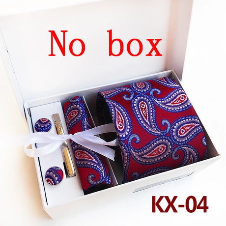 Ties For Men Luxury Tie Set Gift Box Jacquard Necktie Pocket Square Clip Cufflinks Handkerchief Corbata