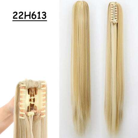 Synthetic Claw Clip On Ponytail Hair Extensions Long Straight 24" Heat Resistant Pony Tail HairPiece BlackBrown Blonde Hairstyle