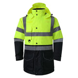 Safety Jacket Reflective Waterproof Windproof Coldproof  Hi Vis 7 in 1 Parka Windbreaker Workwear with Detachable Cotton Linner