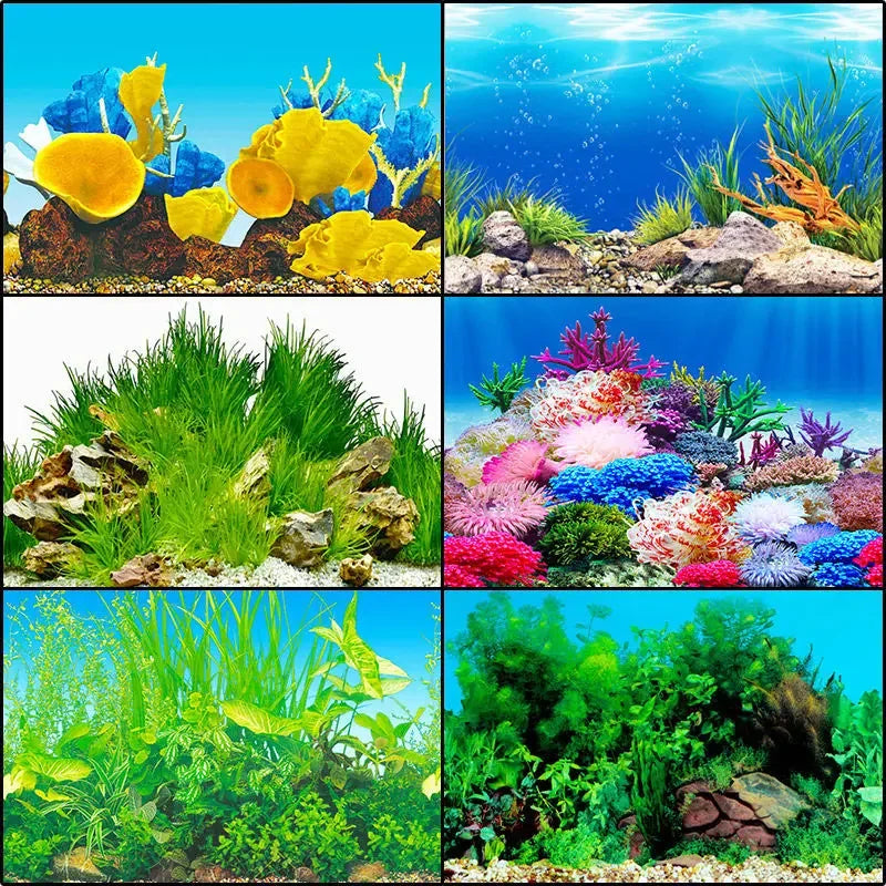 Double-sided Aquarium Landscape Sticker Poster Fish Tank 3D Ocean Sea Plants Background Sticker Decoration Aquarium Accessories