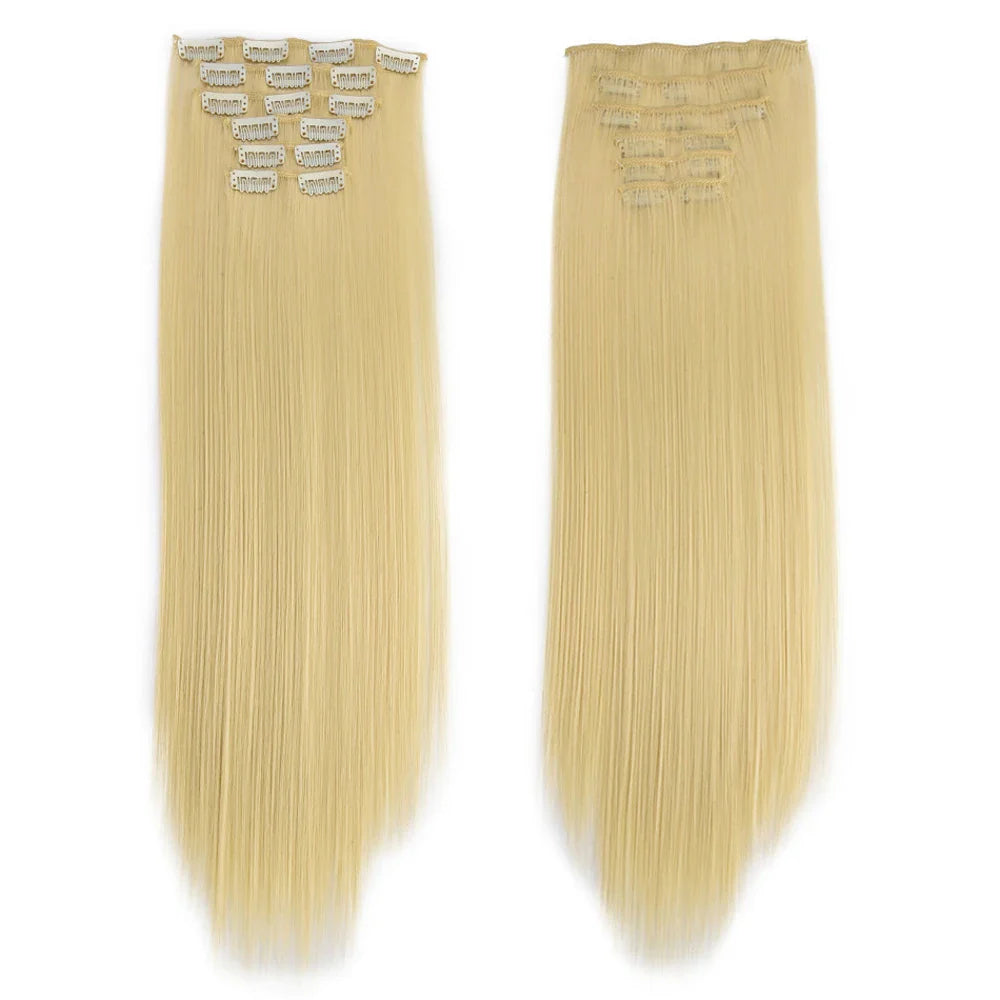 Synthetic Clip in Hair Extensions 6 Pcs/Set 16 Clips Long Straight Hairpieces Clip On Hair Extension for Women Blonde