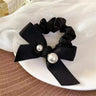 Fashion Seamless Black Hair Ties Rope Simple Pearl Beaded Ponytail Holders Rubber Band With Ribbon For Women Girls