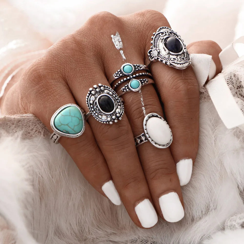 Fashion Green Crystal Knuckle Finger Rings Set For Women  Geometric Female Wedding Ring Trendy Jewelry