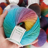 QJH 4Skeins Rainbow Soft Yarn 100% Wool Gradient Multi Color Yarn for Crocheting Knit DIY Hand Knitting Yarn 180m×4(196y×4,50g×4