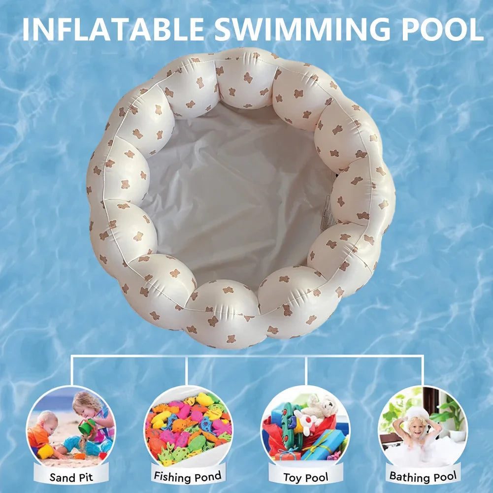 Baby Swimming Pool Inflatable Petal Shape PVC Newborn Bathing Pool Printed Round Foldable Lightweight Portable for Outdoor Beach