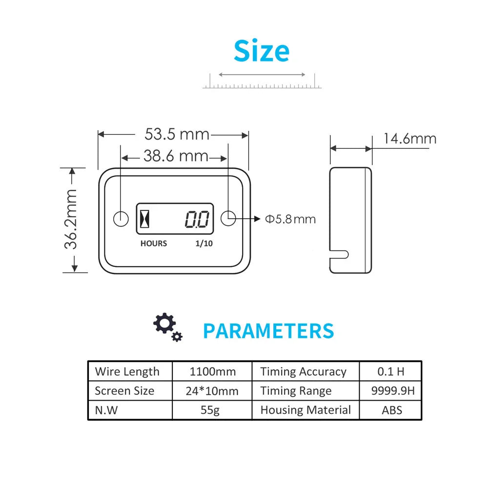 Waterproof Digital Hour Meter LCD Display Portable Engine Gauge Hour Meter For Motorcycle/Boat Engines Counter Hour Meter FE04